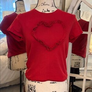 Red Tee with Ruffle Heart Design